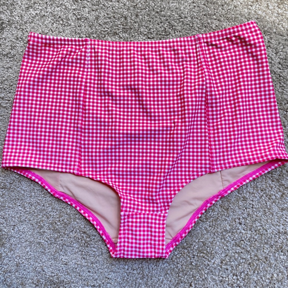 NWT J Crew Pink Checkered High Rise Bikini Bottoms